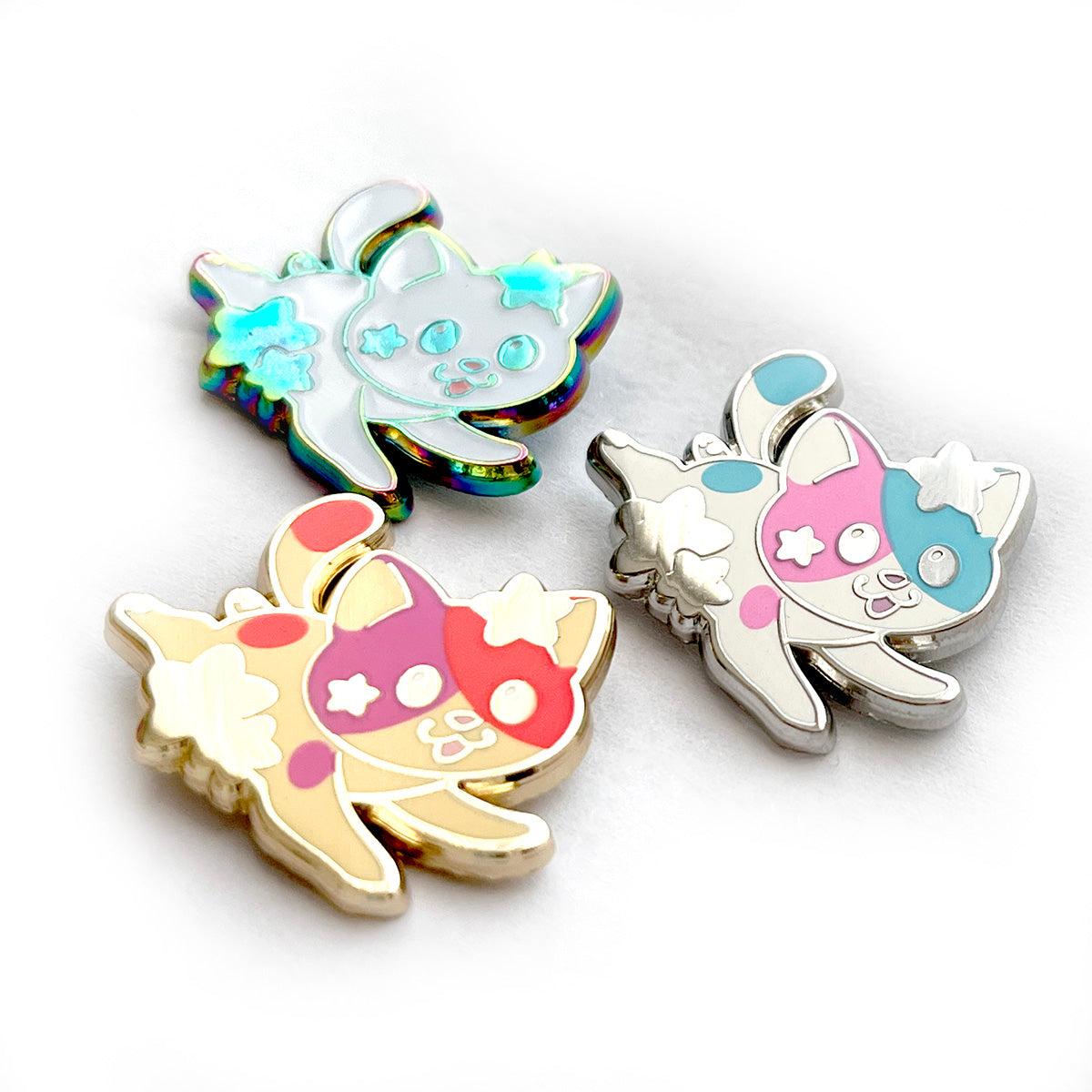 Rainbow Star Chaser Cat Enamel Pin