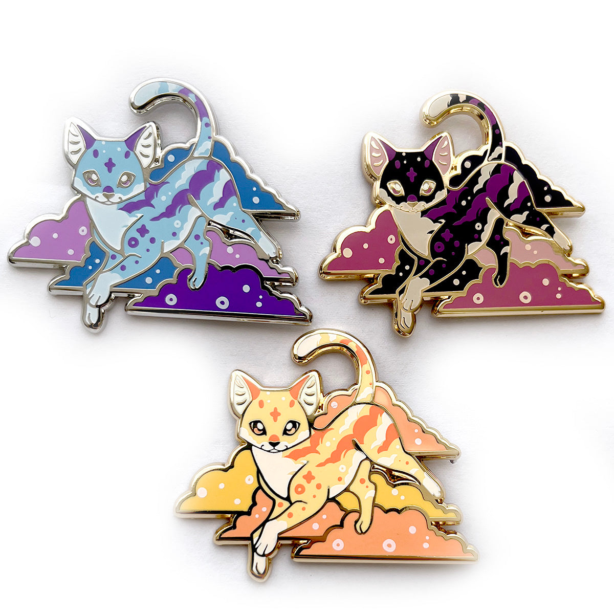 Yellow Sunset Clouds Cat Enamel Pin