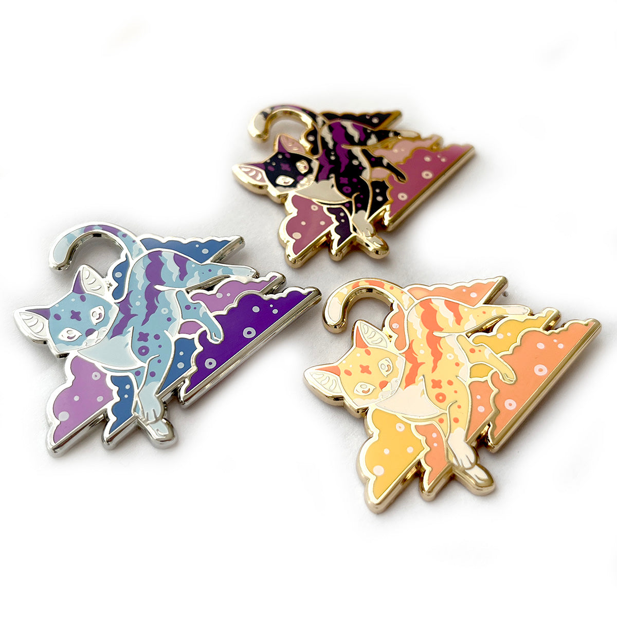 Yellow Sunset Clouds Cat Enamel Pin