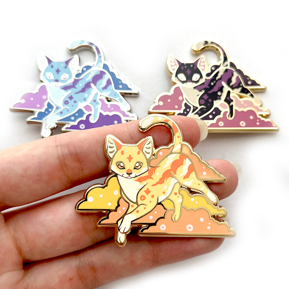 Yellow Sunset Clouds Cat Enamel Pin