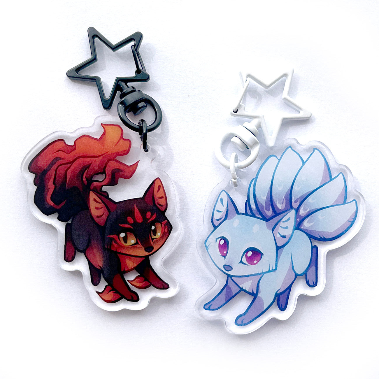 Blue Kitsune Keychain Charm