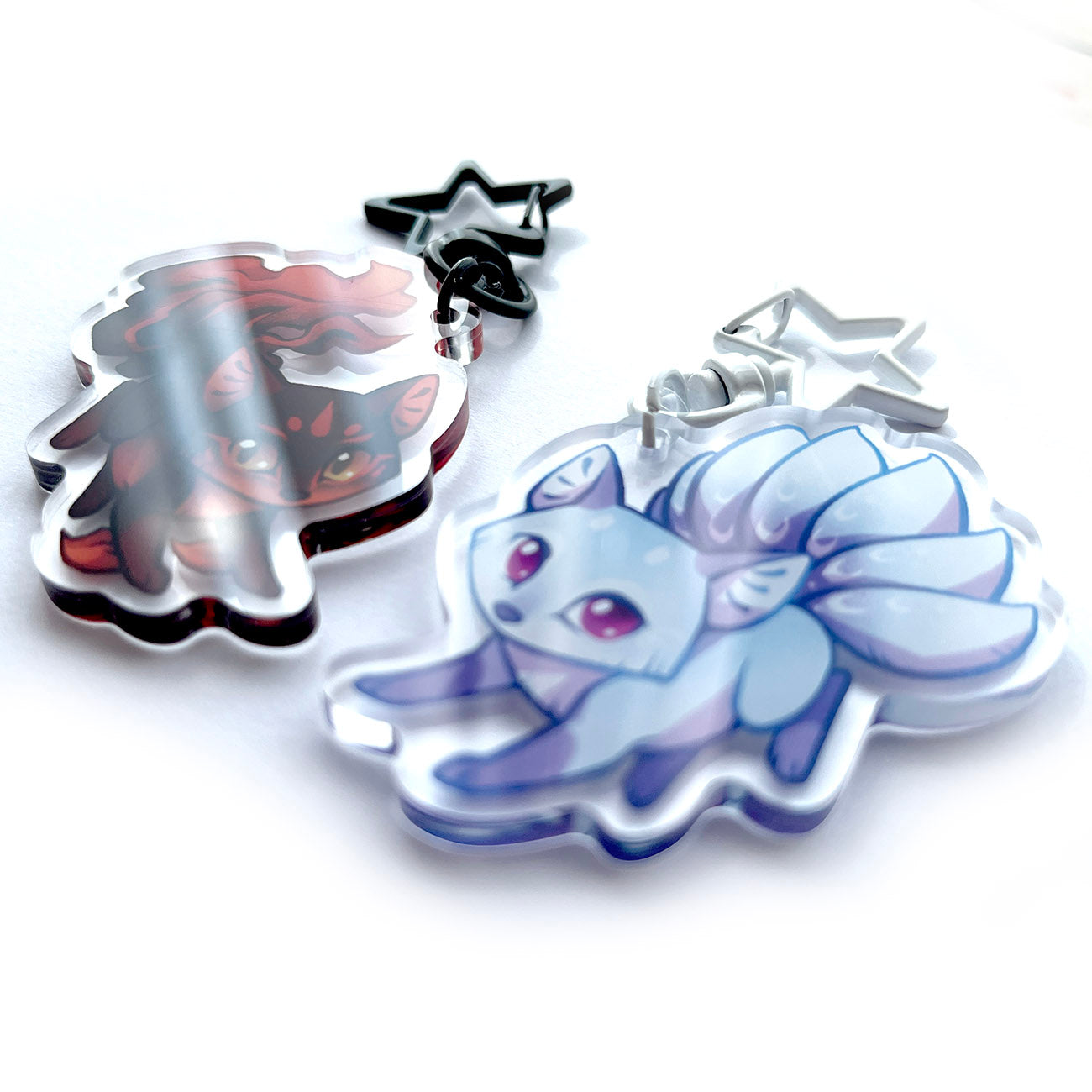 Blue Kitsune Keychain Charm