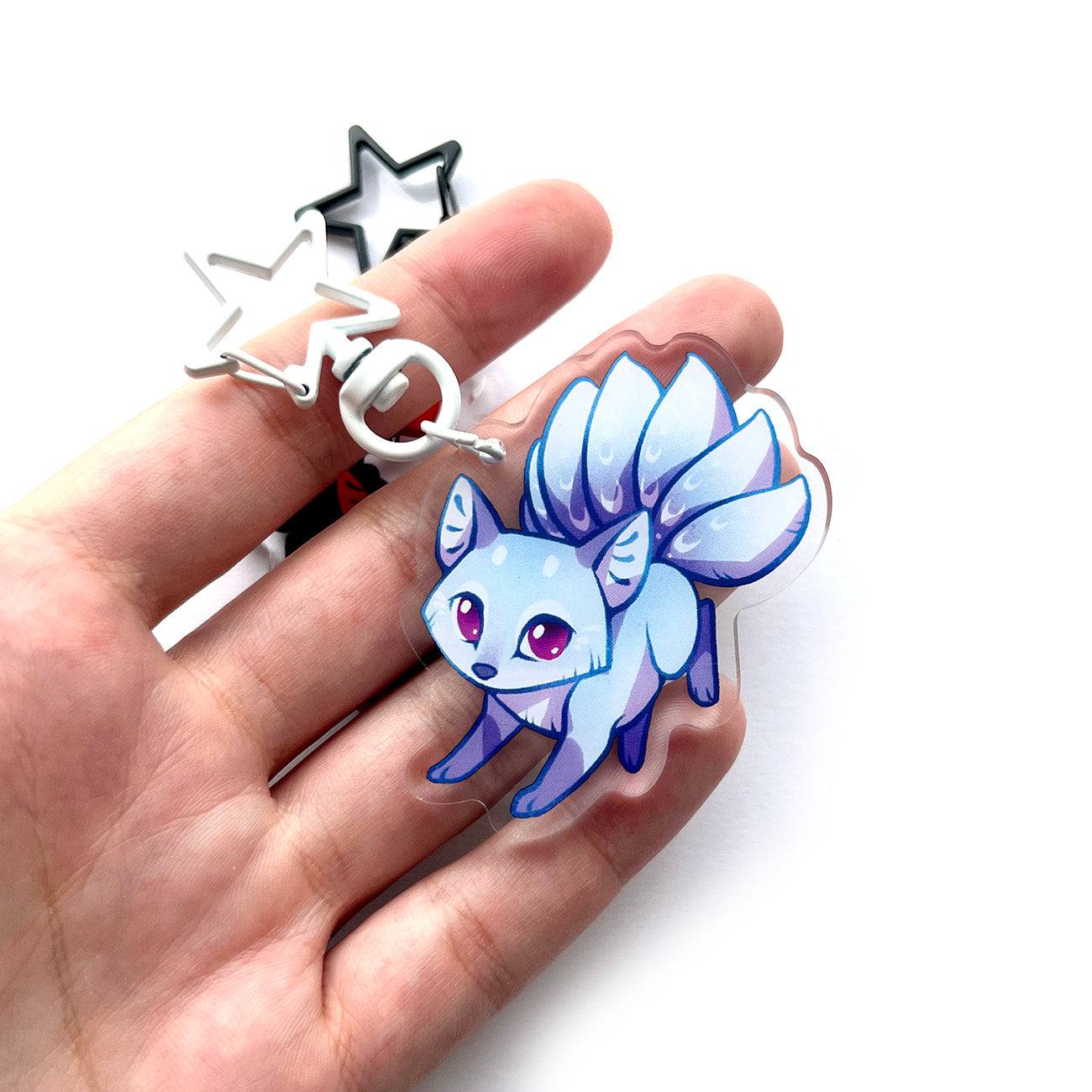 Blue Kitsune Keychain Charm