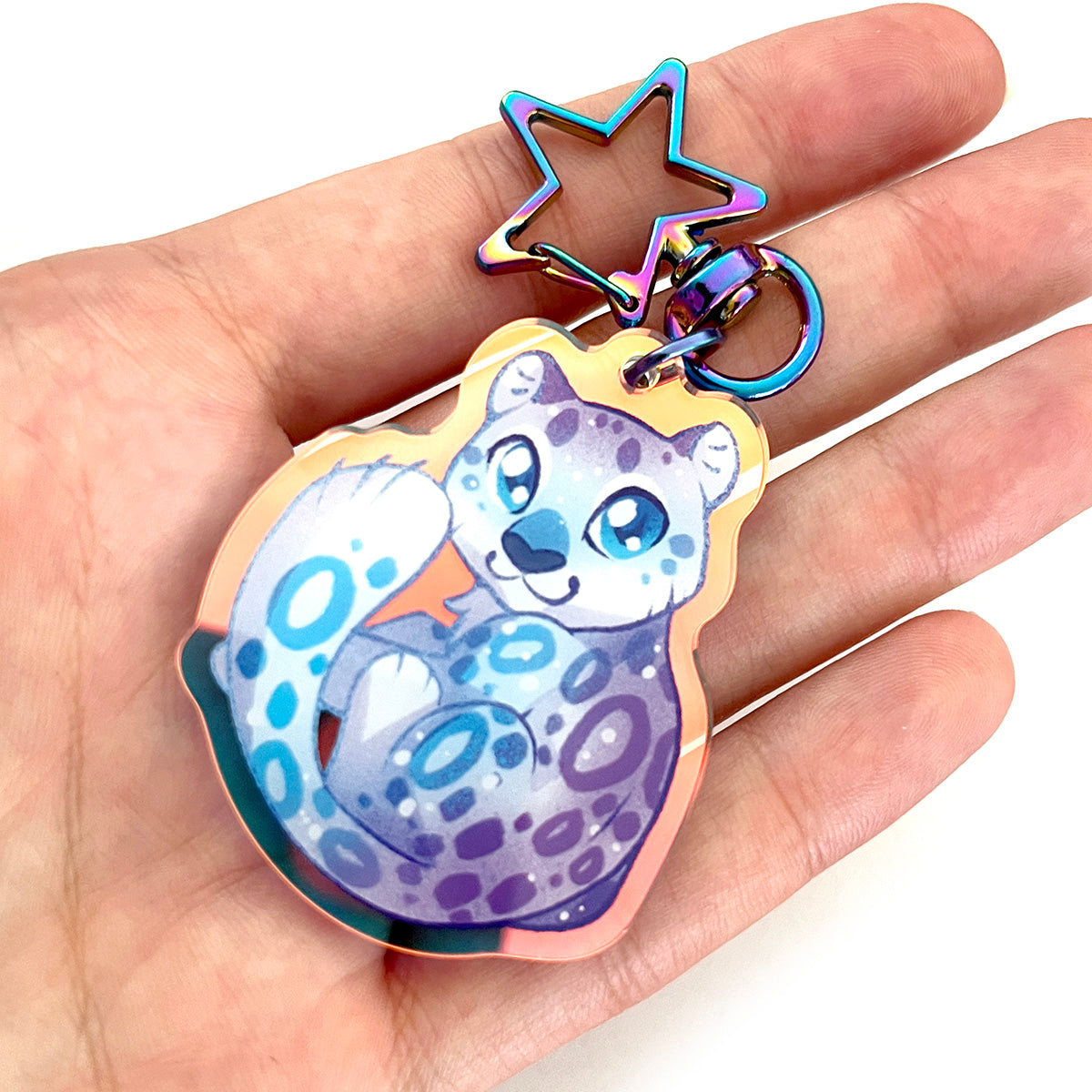 Rainbow Snow Leopard Keychain Charm - ver 2.