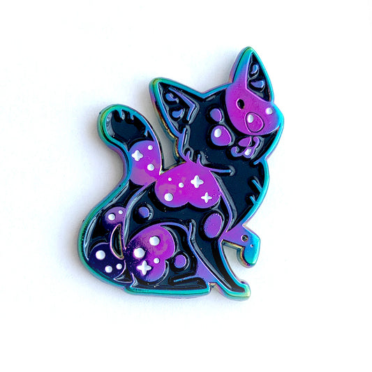 Rainbow Black Bicolored Cat Enamel Pin