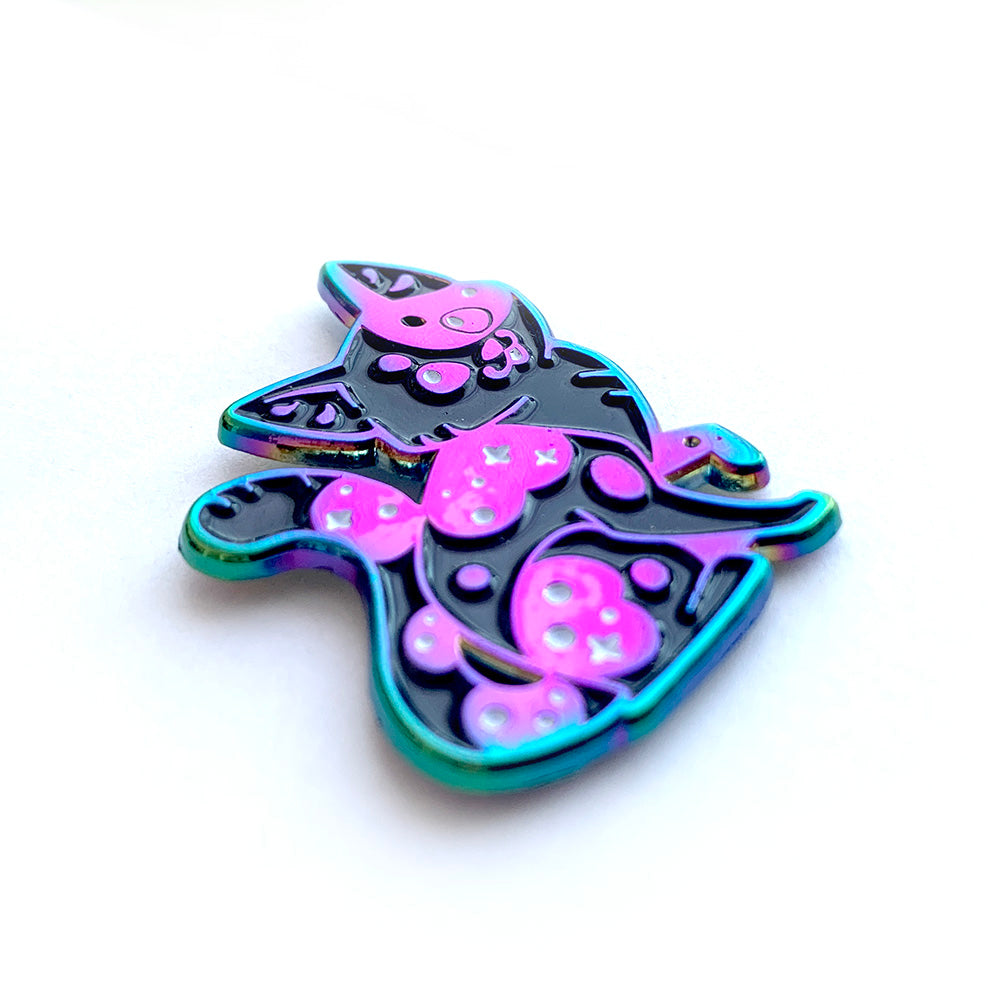 Rainbow Black Bicolored Cat Enamel Pin