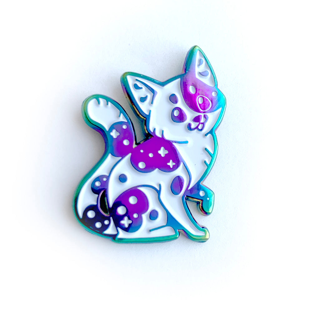 Rainbow White Bicolored Cat Enamel Pin