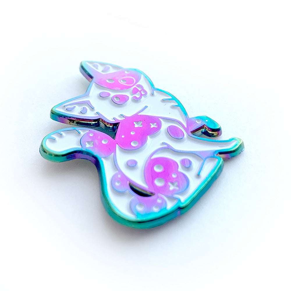 Rainbow White Bicolored Cat Enamel Pin