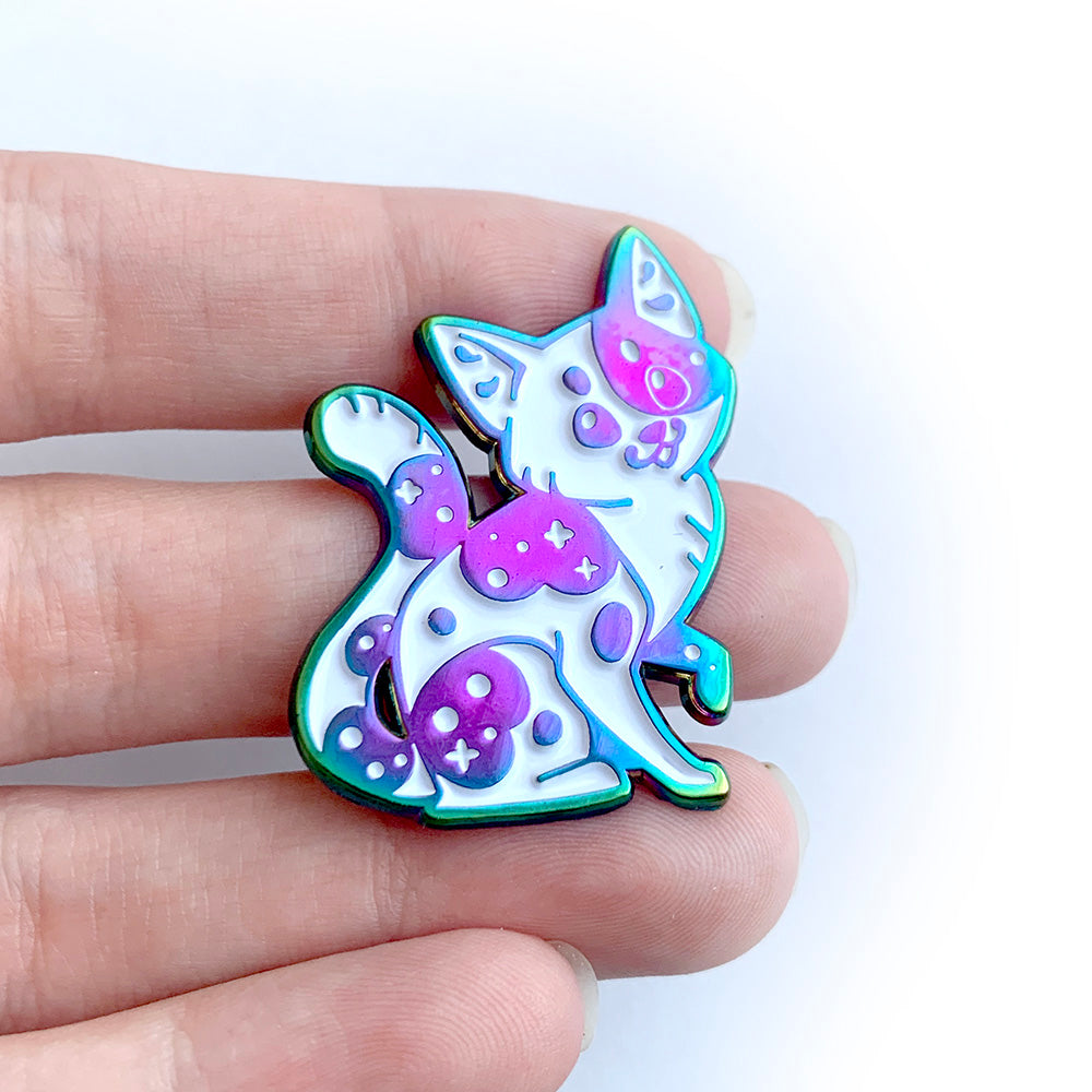 Rainbow White Bicolored Cat Enamel Pin