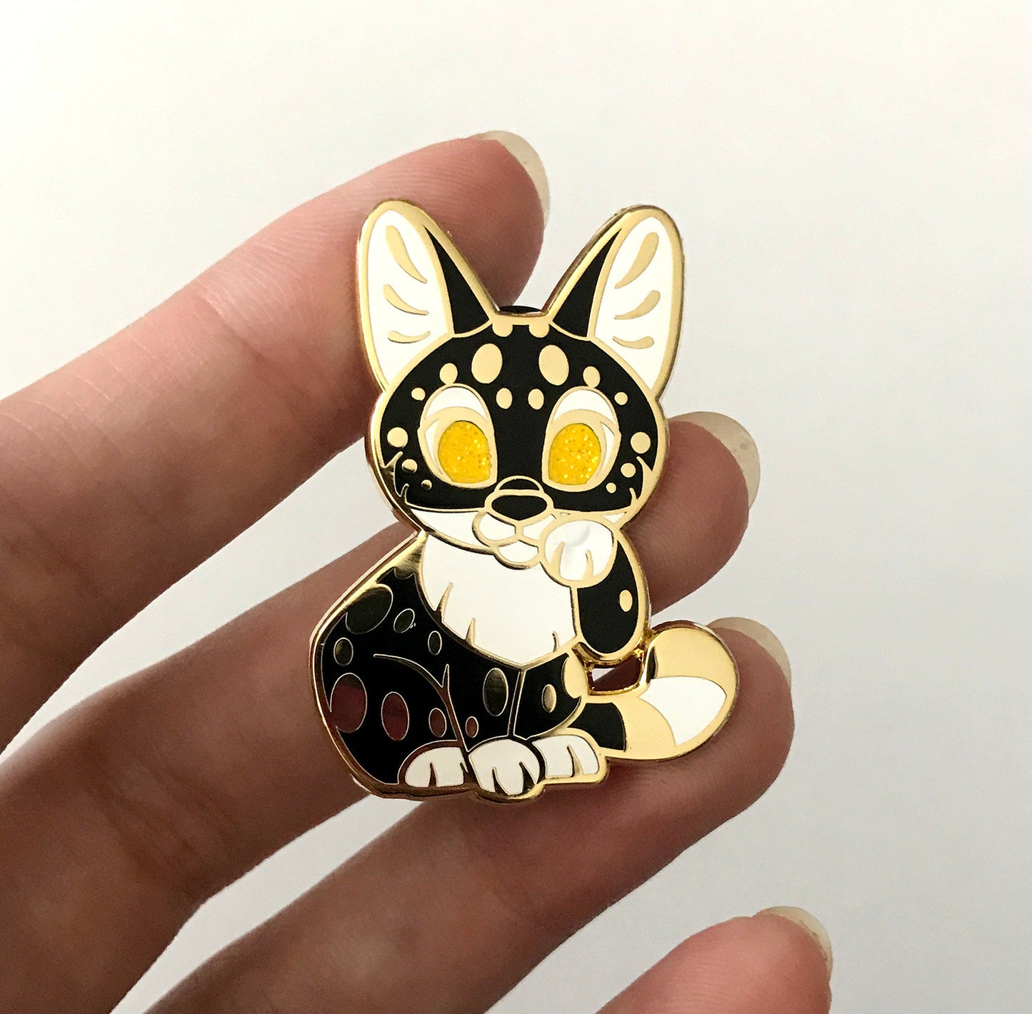 Black Serval Lucky Cat Enamel Pin