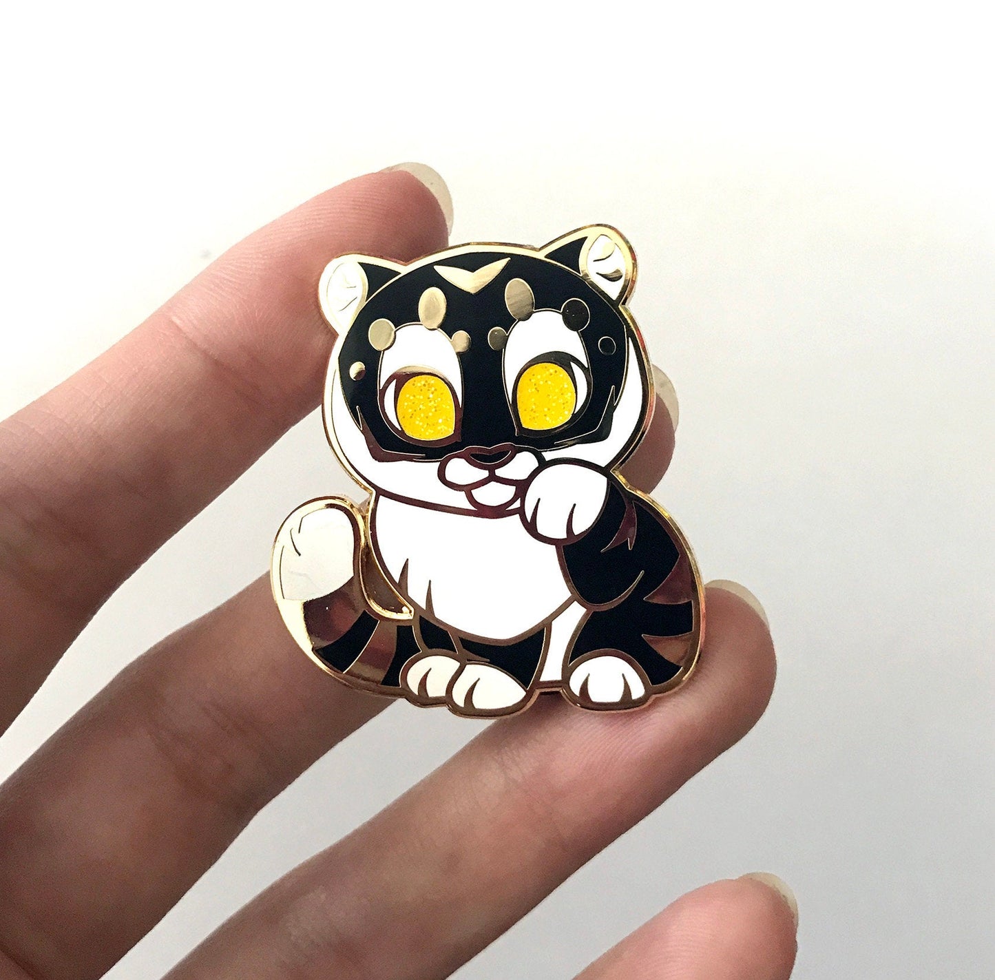 Black Tiger Lucky Cat Enamel Pin