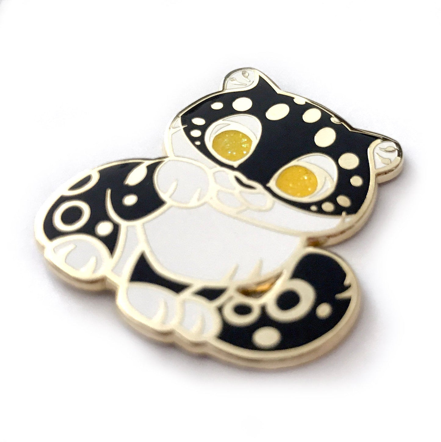 Black Snow Leopard Lucky Cat Enamel Pin