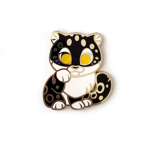 Black Snow Leopard Lucky Cat Enamel Pin