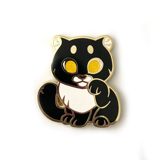 Black Panther Lucky Cat Enamel Pin - Black&White