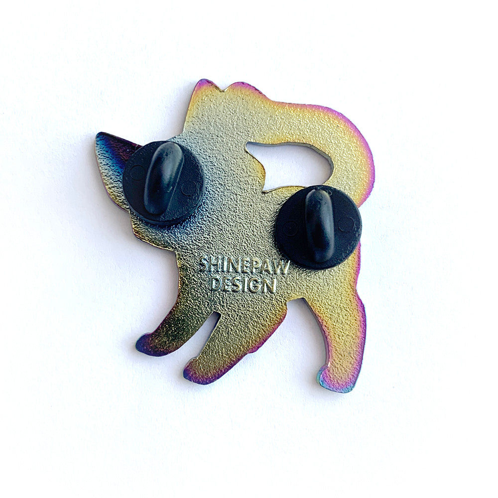 Rainbow White Marbled Cat Enamel Pin