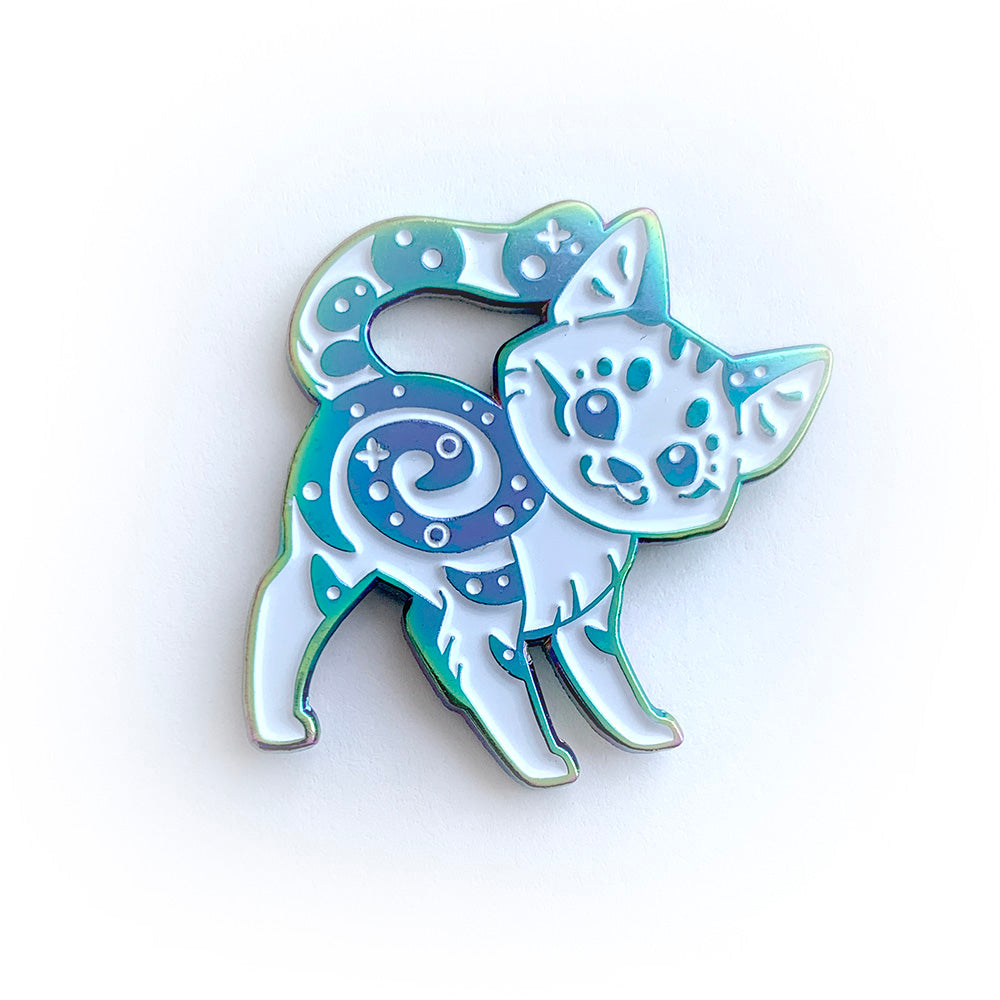 Rainbow White Marbled Cat Enamel Pin