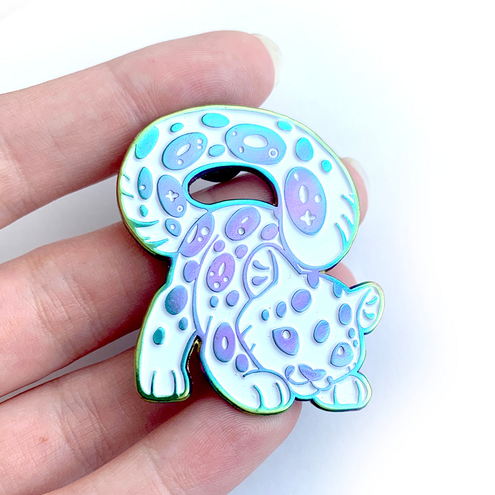 Rainbow White Snow Leopard Enamel Pin