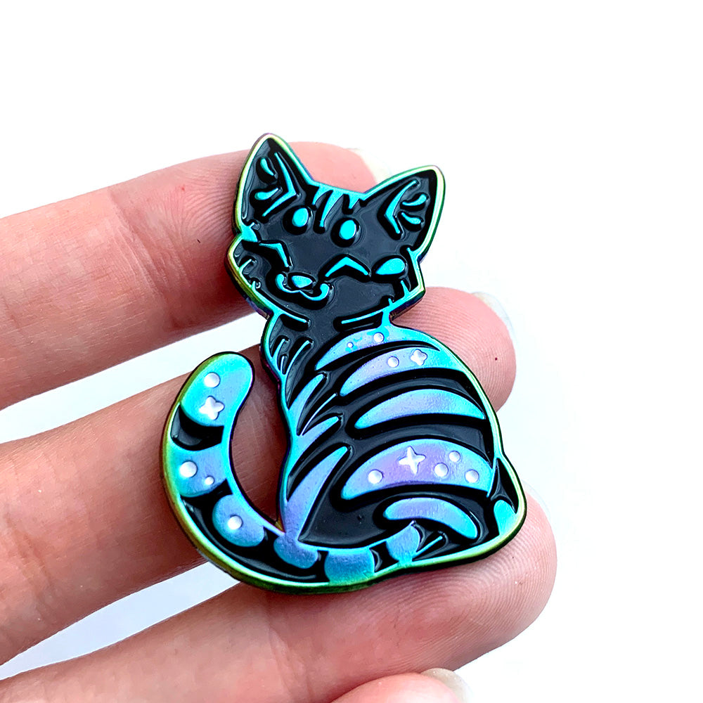 Rainbow Black Tabby Cat Enamel Pin