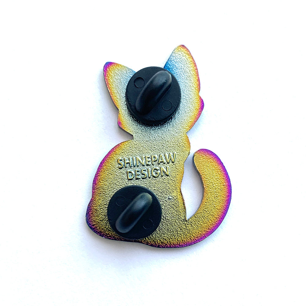 Rainbow White Tabby Cat Enamel Pin