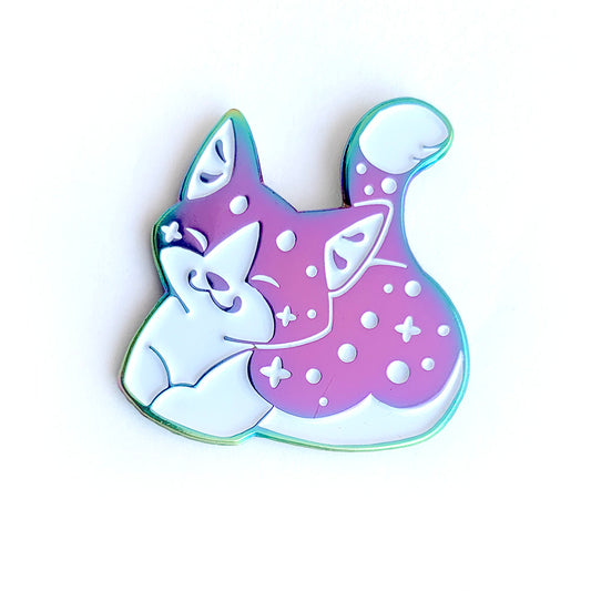 Rainbow White Tuxedo Cat Enamel Pin