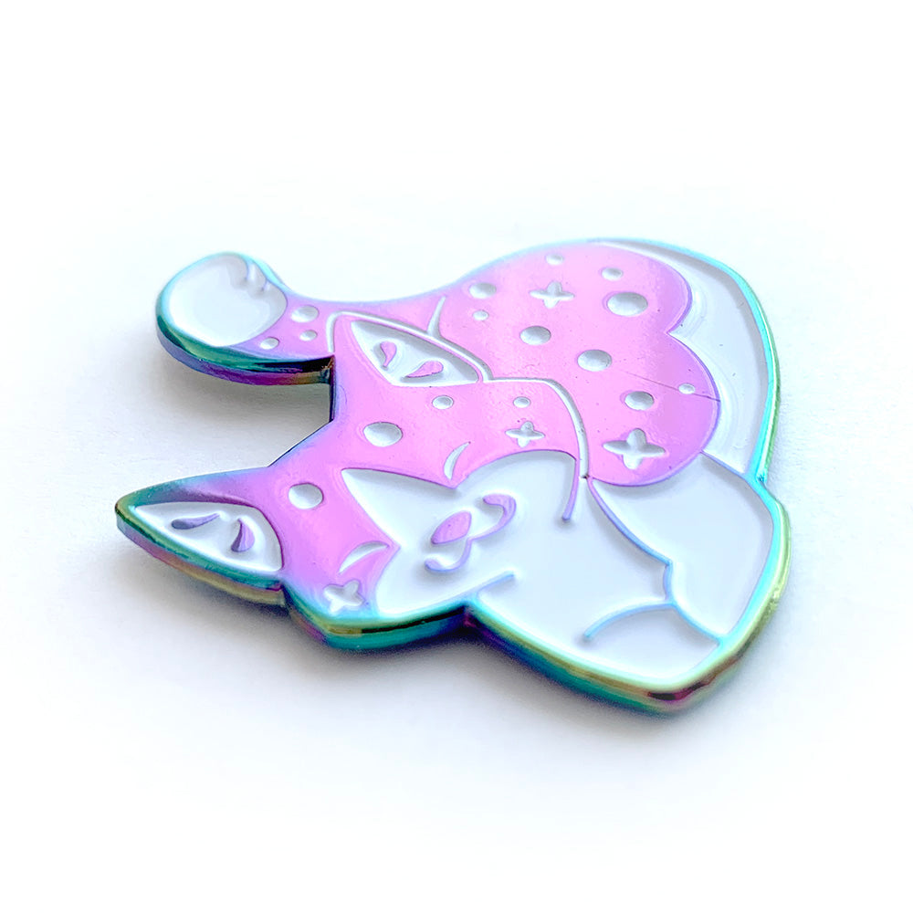 Rainbow White Tuxedo Cat Enamel Pin