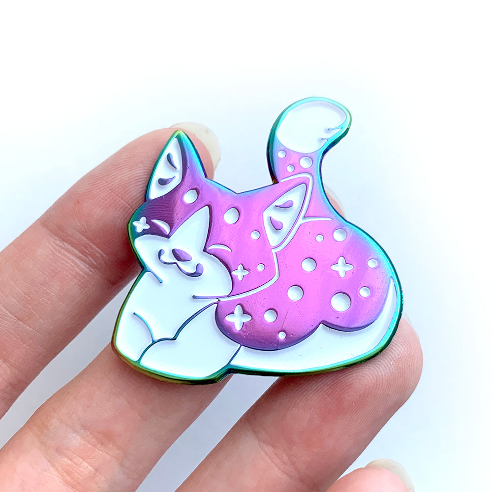 Rainbow White Tuxedo Cat Enamel Pin