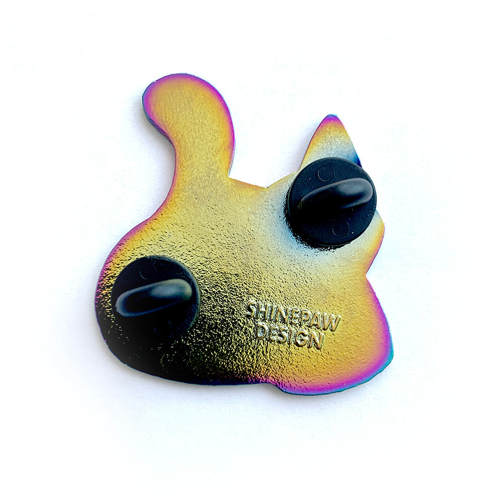 Rainbow White Tuxedo Cat Enamel Pin