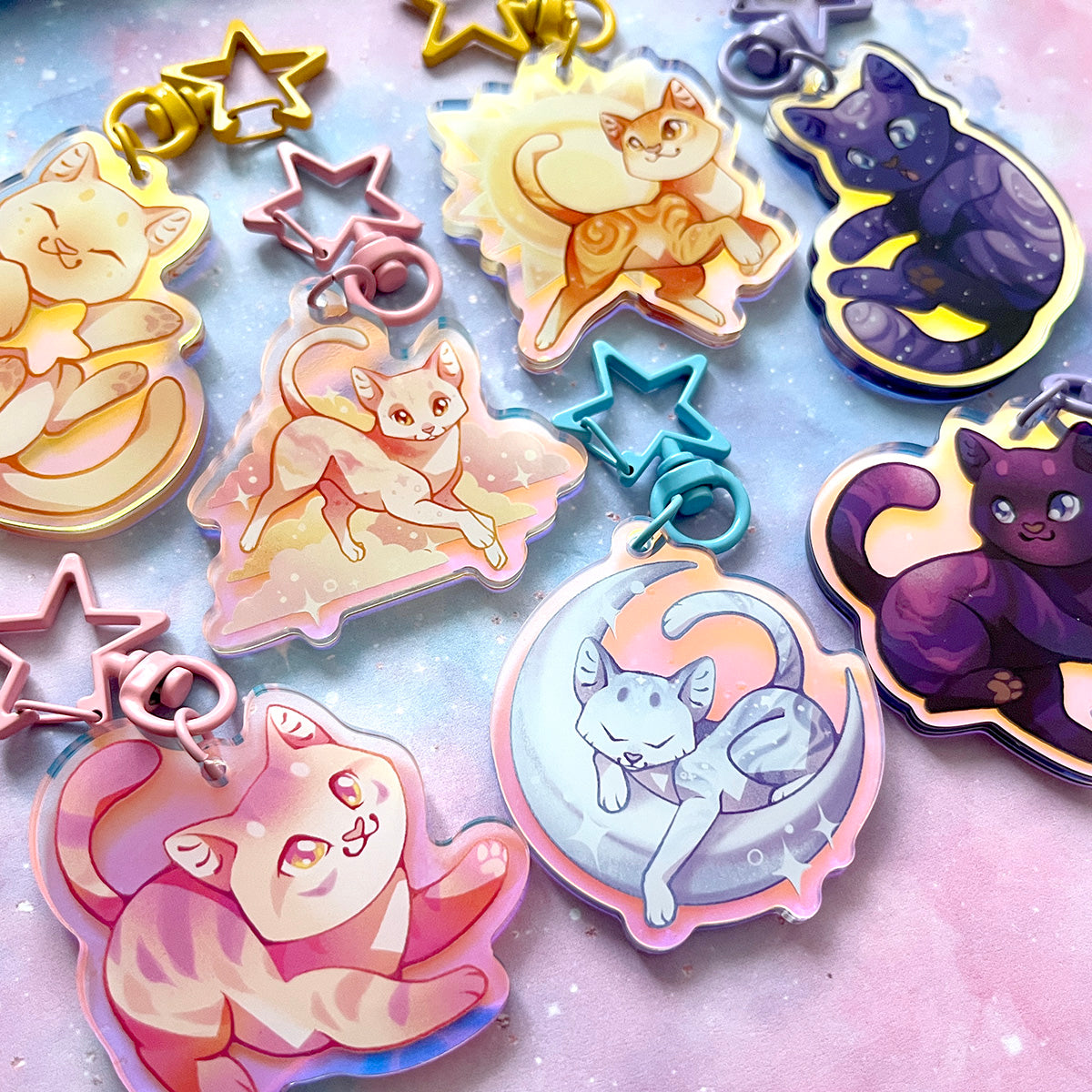 Galaxy Cat Rainbow Keychain Charm