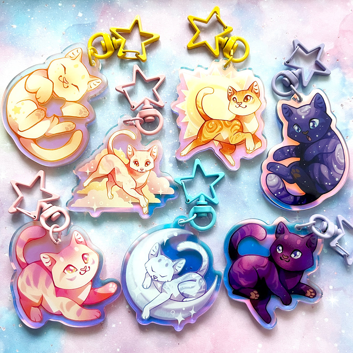 Galaxy Cat Rainbow Keychain Charm