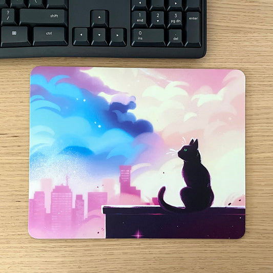 Cityscape Mouse pad - Cute Cat Drawing printed on high quality mouse pad