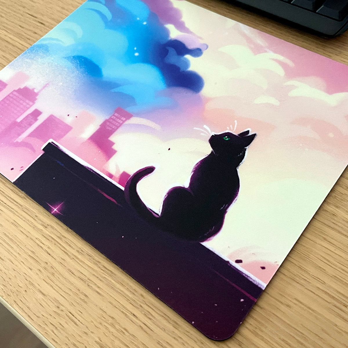 Cityscape Mouse pad - Cute Cat Drawing printed on high quality mouse pad