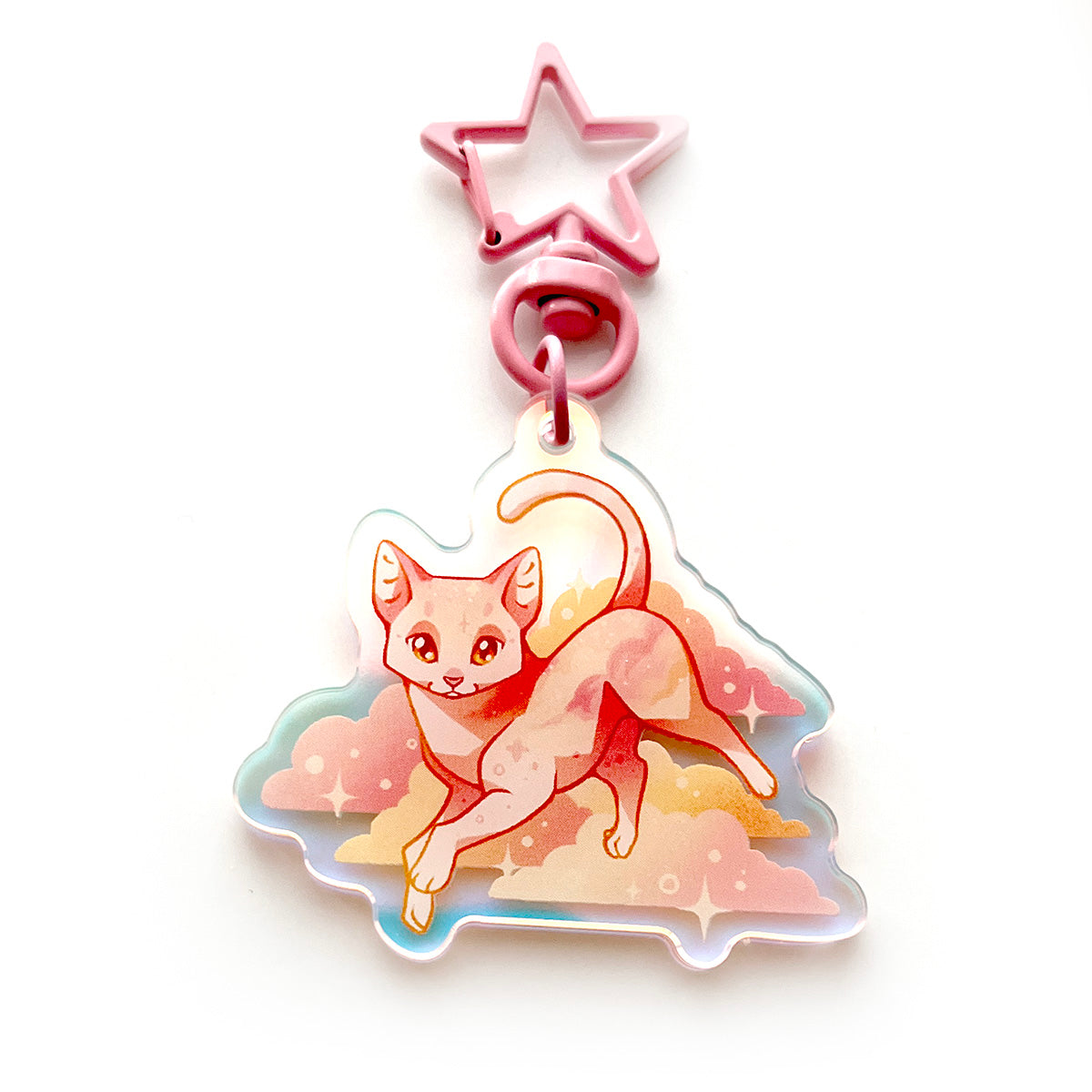 Sunset Clouds Cat Rainbow Keychain Charm