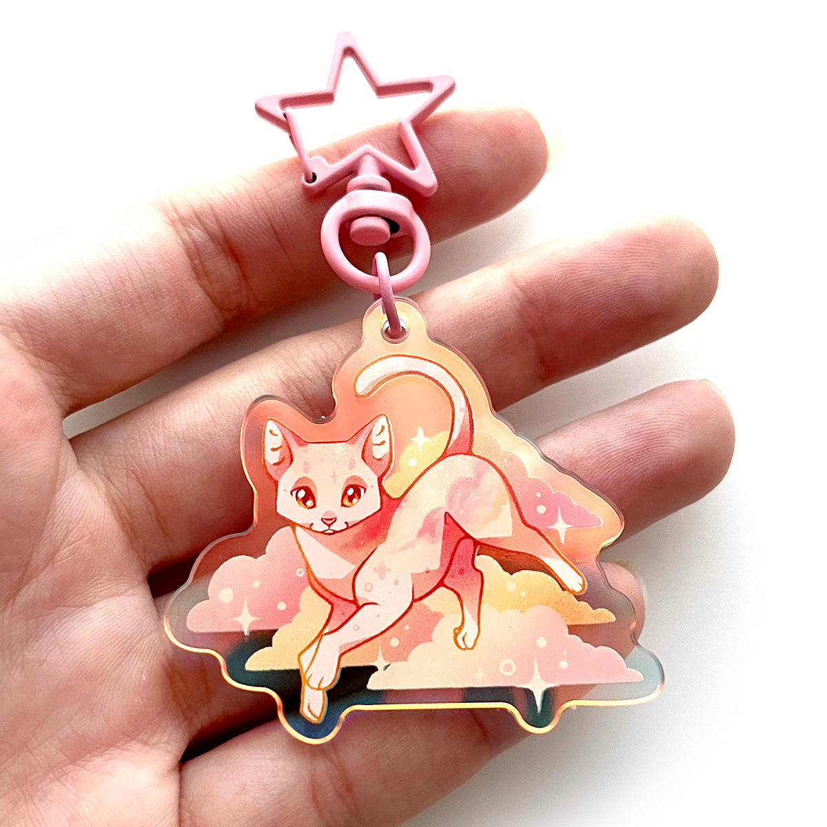 Sunset Clouds Cat Rainbow Keychain Charm