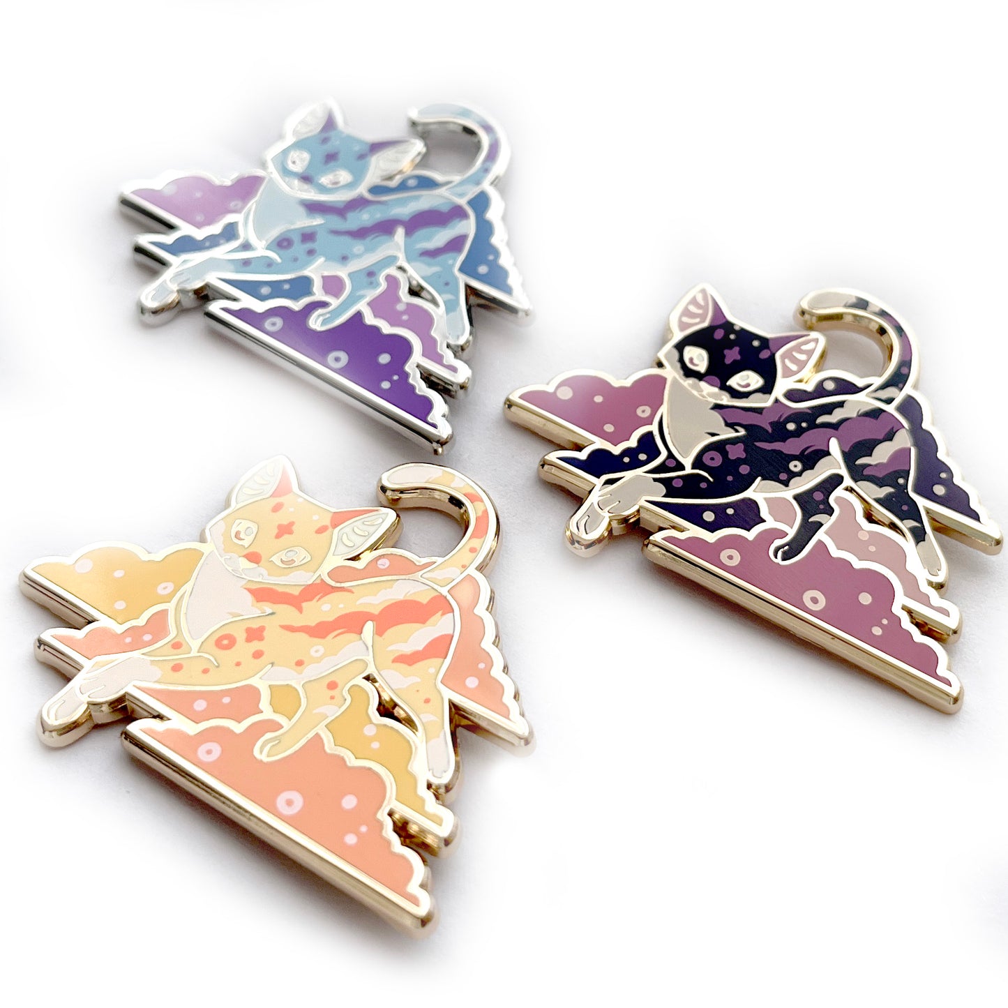 Blue Sunset Clouds Cat Enamel Pin