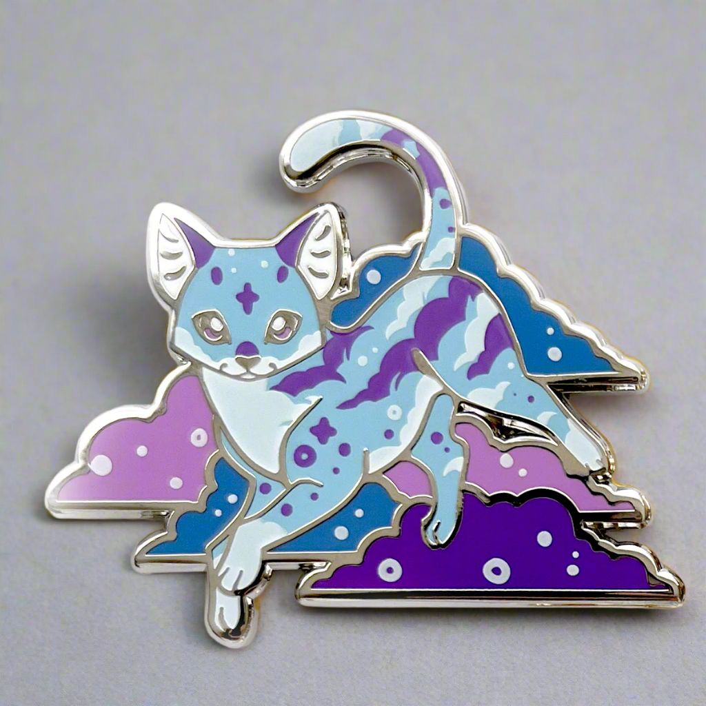 Blue Sunset Clouds Cat Enamel Pin