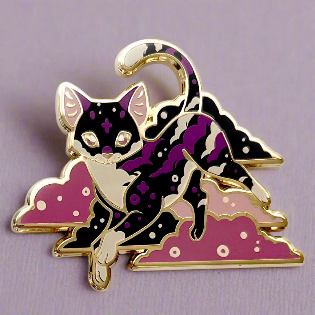 Dark Sunset Clouds Cat Enamel Pin