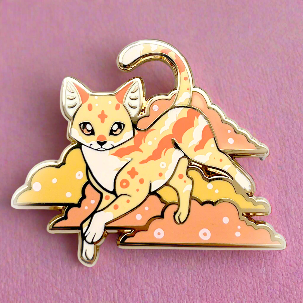 Yellow Sunset Clouds Cat Enamel Pin