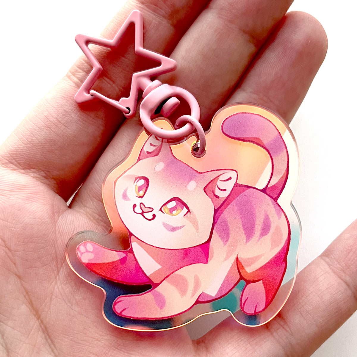 Comet Cat Rainbow Keychain Charm