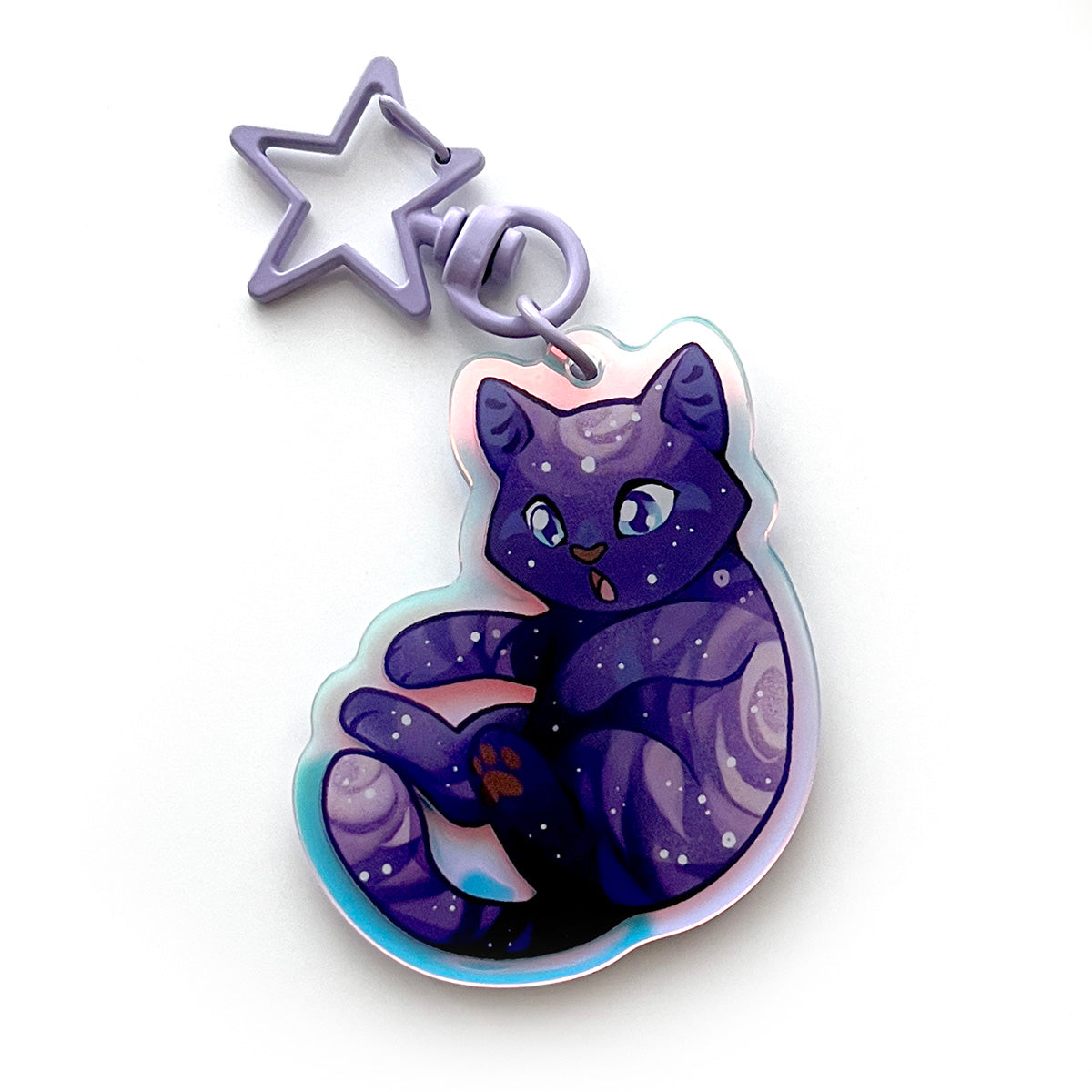 Galaxy Cat Rainbow Keychain Charm