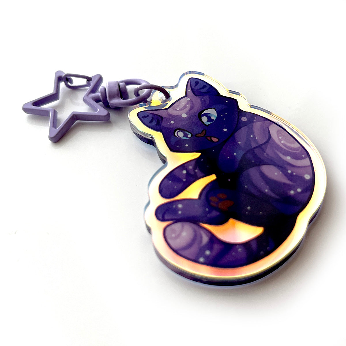 Galaxy Cat Rainbow Keychain Charm