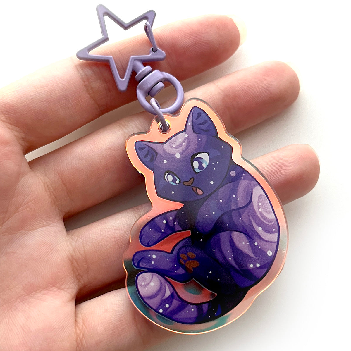 Galaxy Cat Rainbow Keychain Charm