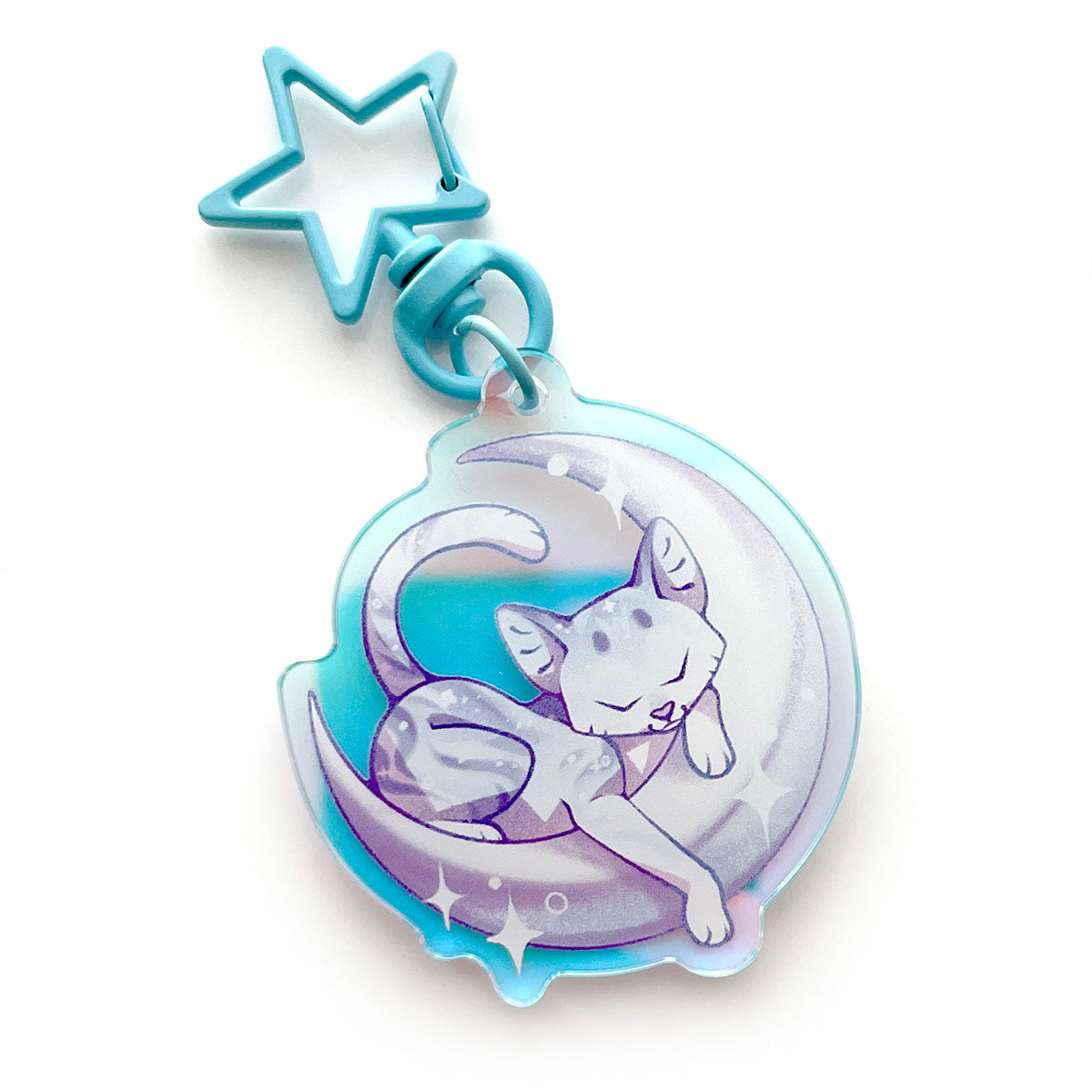 Moonlight Cat Rainbow Keychain Charm