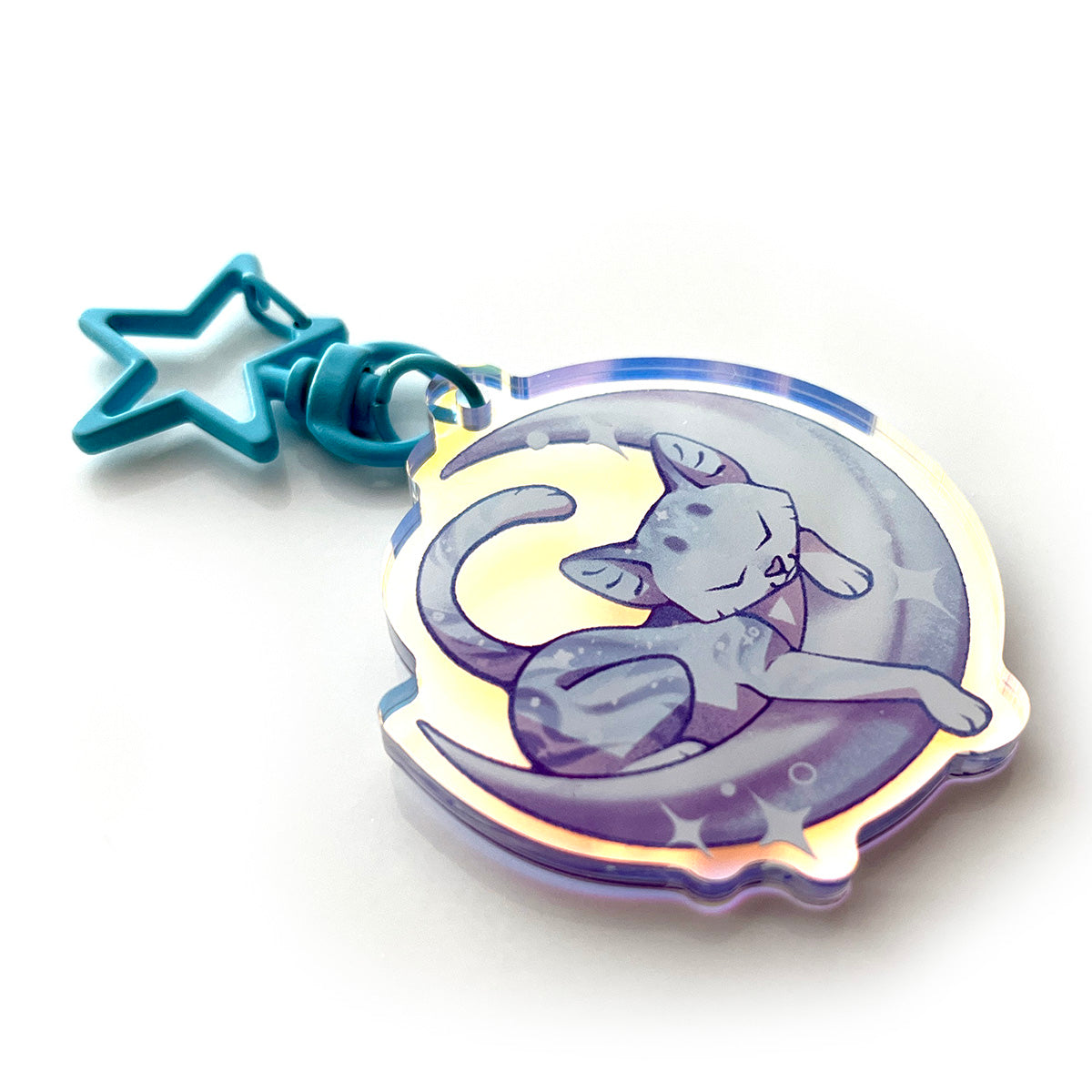 Moonlight Cat Rainbow Keychain Charm