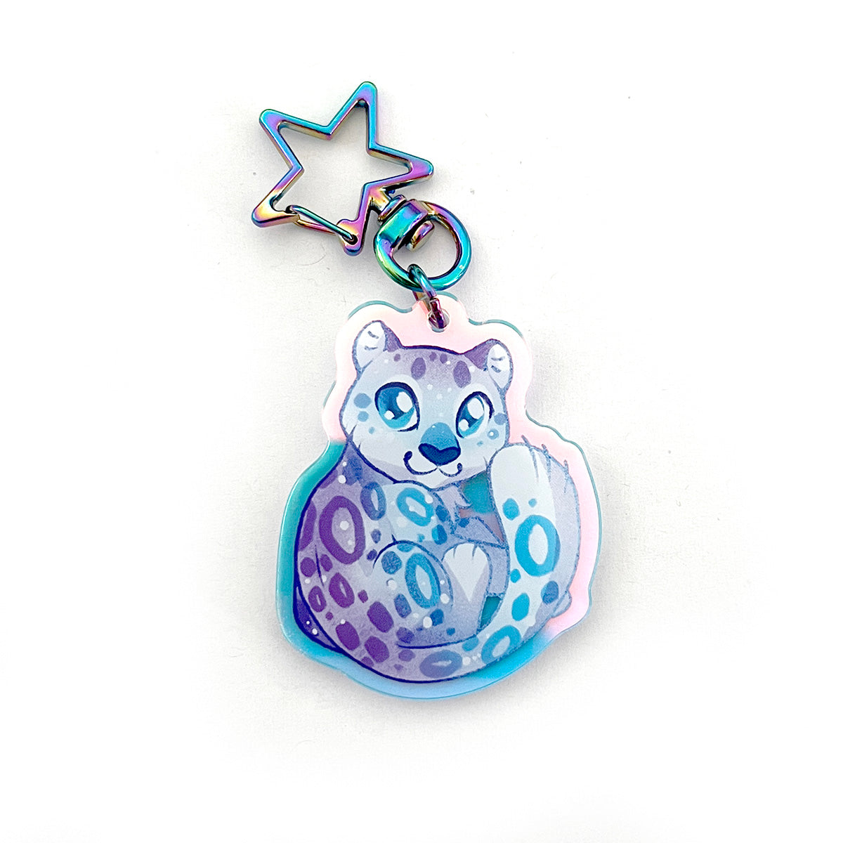Rainbow Snow Leopard Keychain Charm - ver 2.