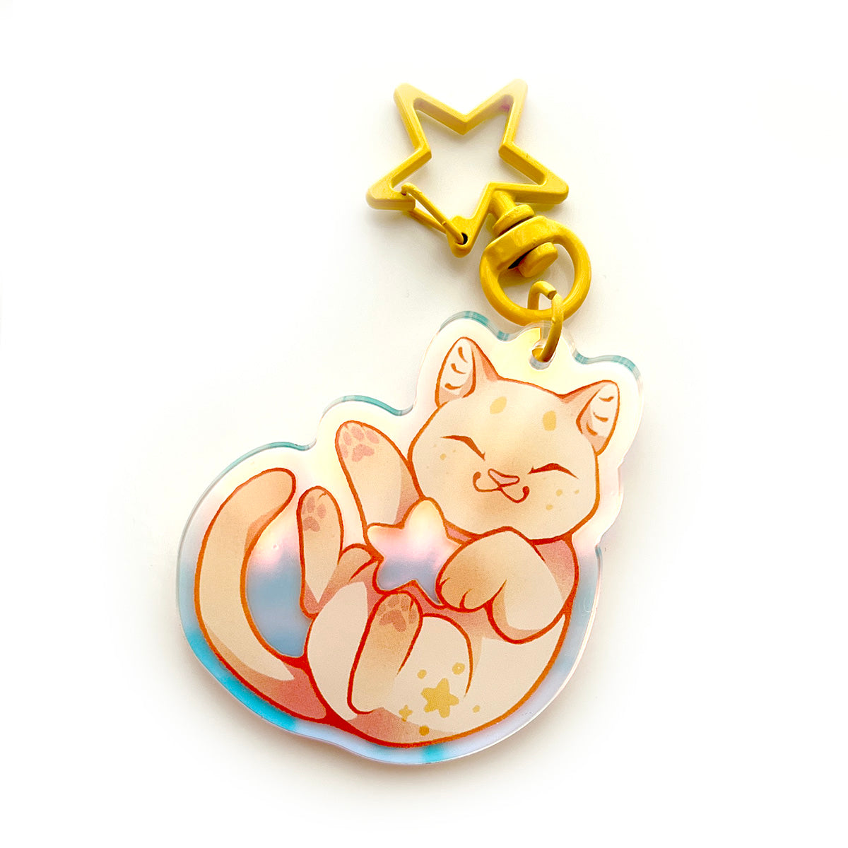 Shooting Star Cat Rainbow Keychain Charm