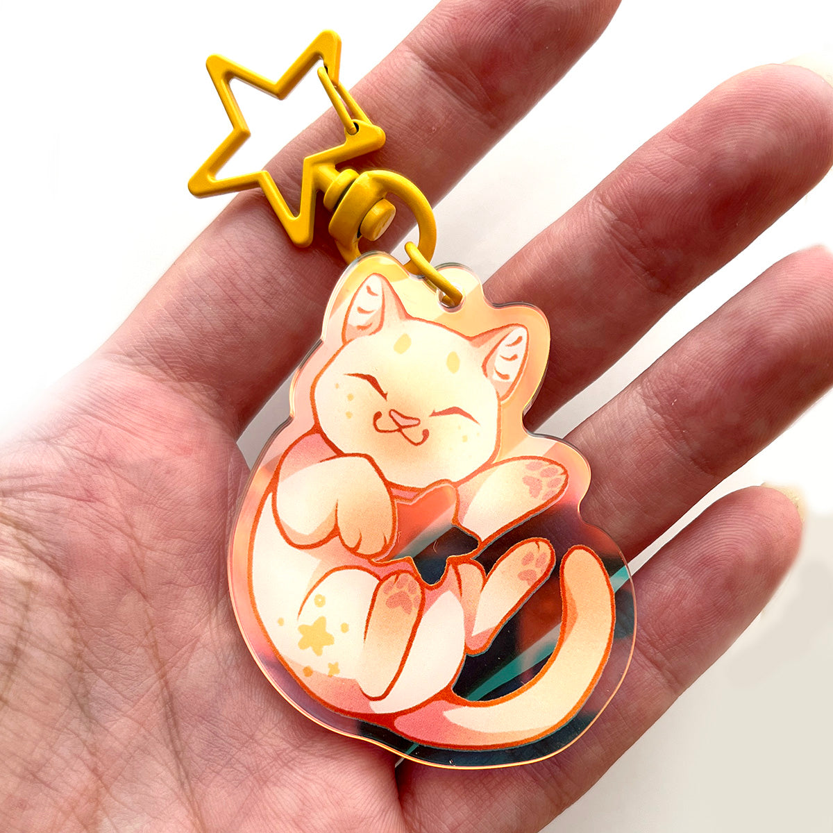 Shooting Star Cat Rainbow Keychain Charm