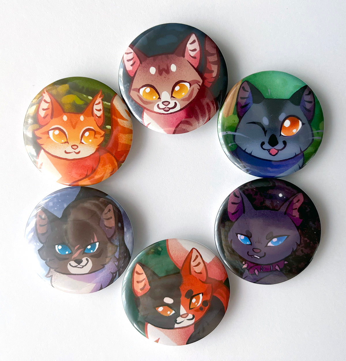 Warrior Cat Head Set of 6 Pinback Buttons set II