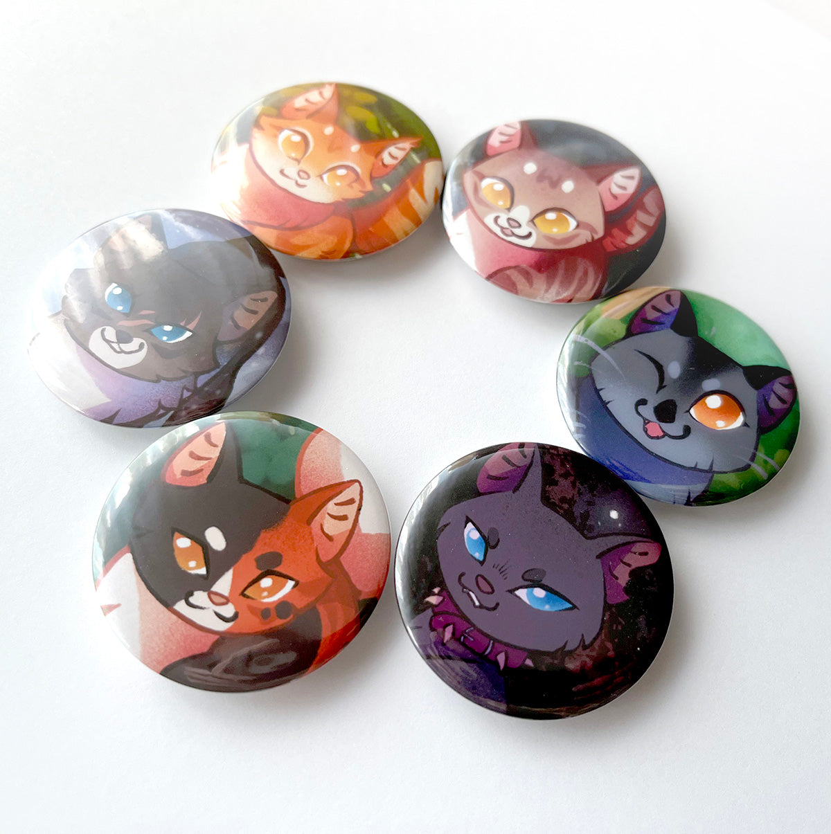 Warrior Cat Head Set of 6 Pinback Buttons set II