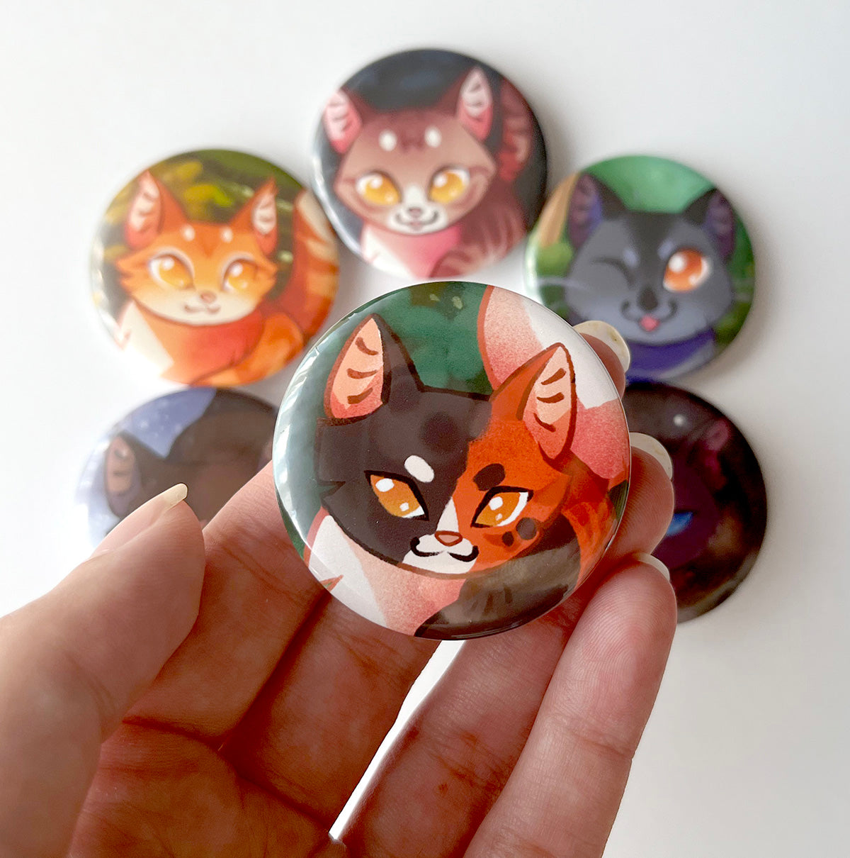 Warrior Cat Head Set of 6 Pinback Buttons set II