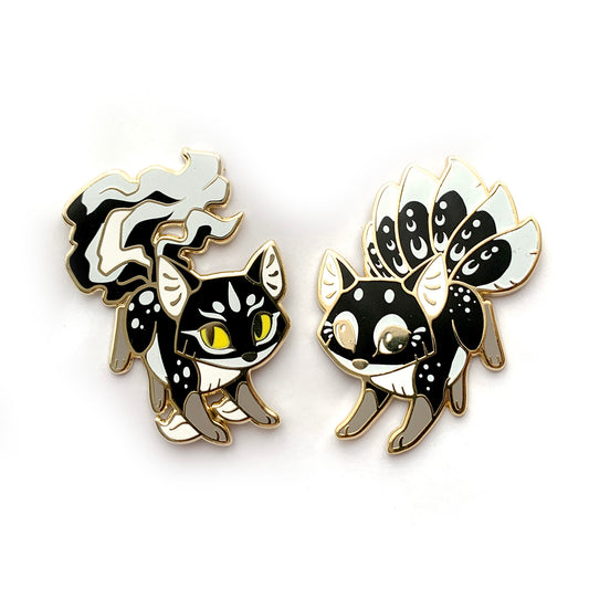 Black & White Kitsune Enamel Pin Set